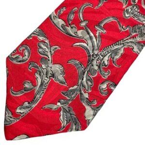 Bachrach Silk Tie Red Gray Floral Paisley Scroll Made In Italy
